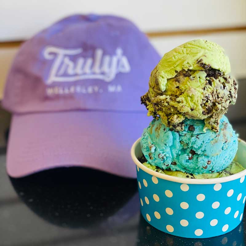Cup of ice cream and Truly's cap